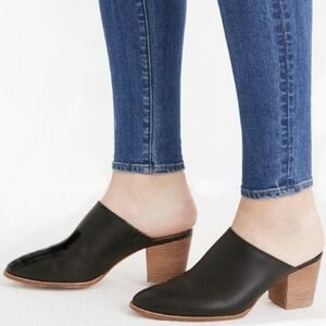 Madewell Leather Mules Stacked Block Heel Slip On Clog The Harper Black size 9